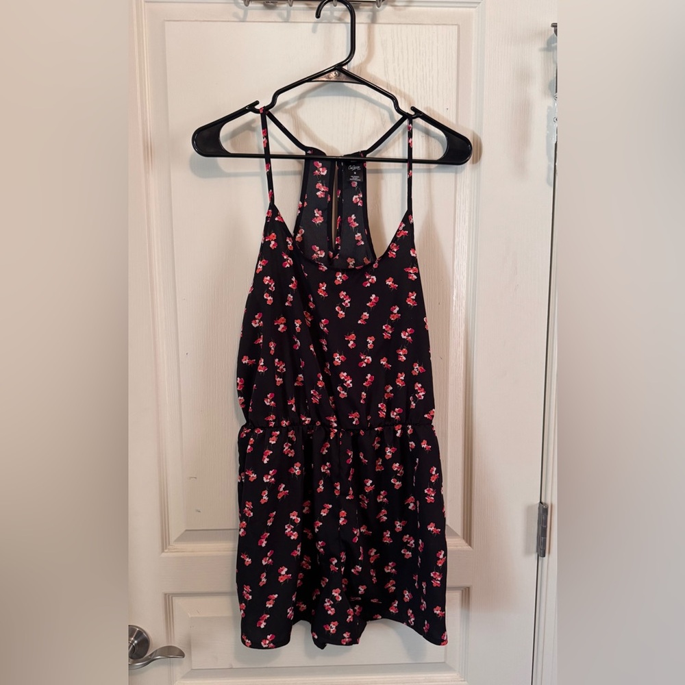 City Streets Black Romper with Red Floral Accents